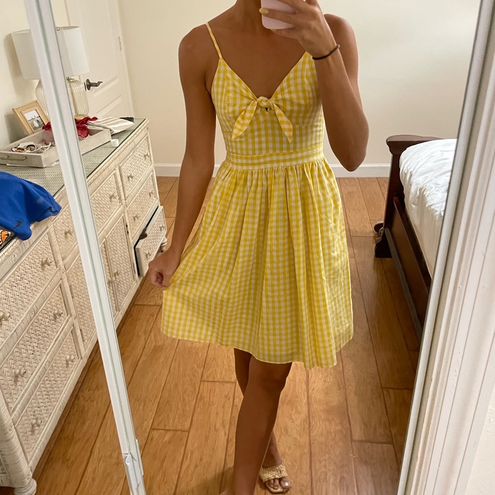 Gingham yellow front tie dress from revolve